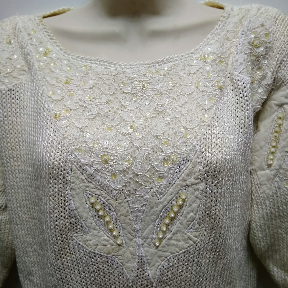 Stunning cream beaded vintage Nannell sweater M